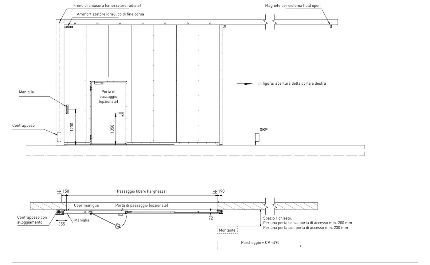 Disegno tecnico portone scorrevole grandi luci ITAL SLIDE XL a 1 anta